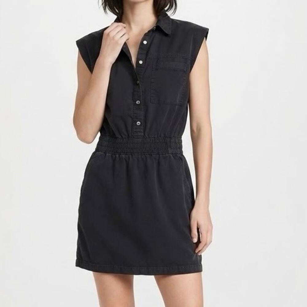 PISTOLA Rosie Black Utility Mini Shirt Dress Snap Front Elastic Waist Size XS